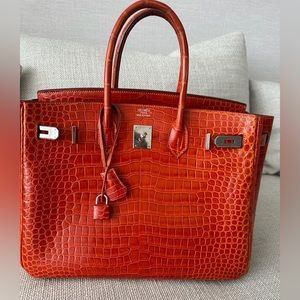 Hermes Birkin croco 35 cm orange silver hardware